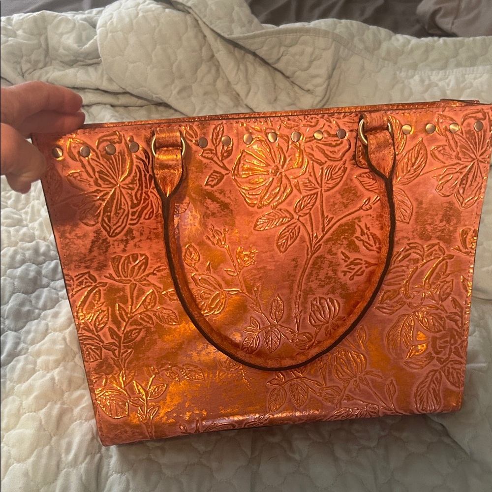 Elegant Floral Embossed Orange Tote Bag